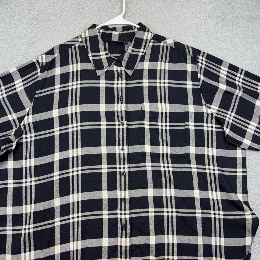 Lane Bryant Shirt Womens 22/24 Black Plaid Button Up Long Sleeve No Peek Tunic - Picture 3 of 14